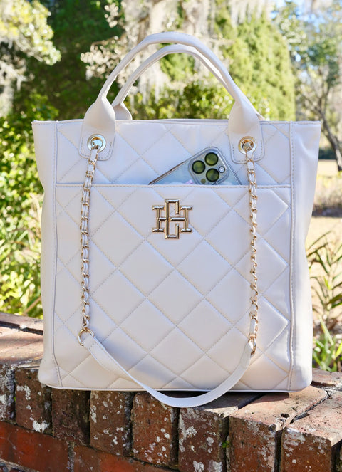 LUCY OFF WHITE QUILTED TOTE