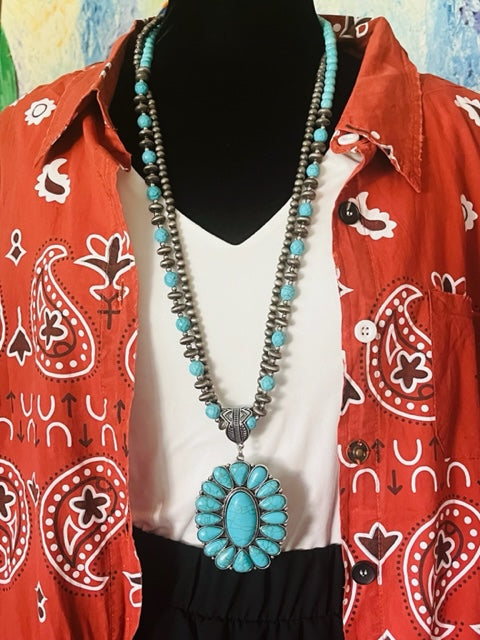Navajo Turquoise Squash Blossom Necklace