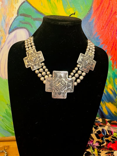 Three Concho Cross Necklace Set