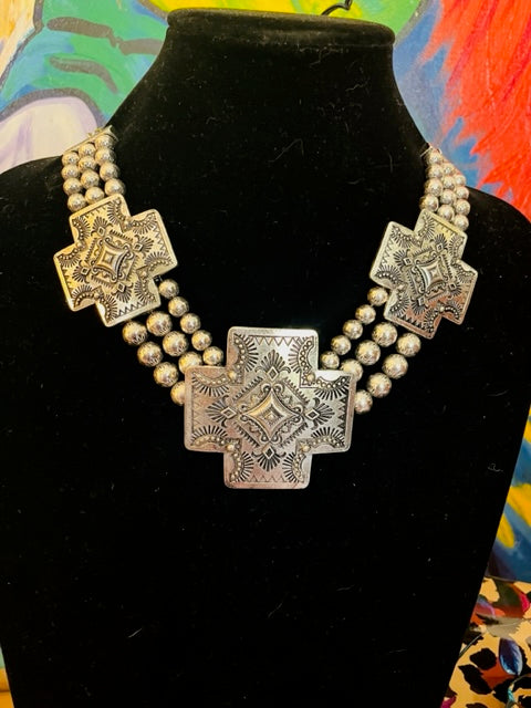 Three Concho Cross Necklace Set