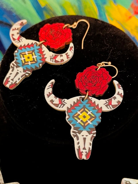 LONGHORN & ROSE EARRINGS