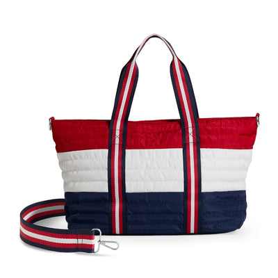 RED WHITE BLUE STRIPE PUFFY TOTE
