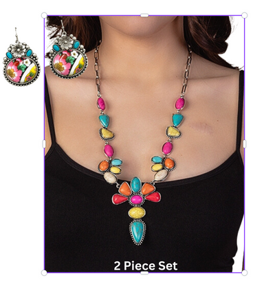 Multi Aztec Squash Blossom Necklace SET
