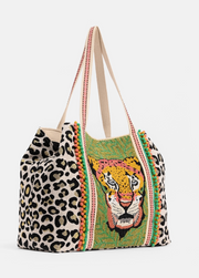 Beaded Leopard Embellished Tote
