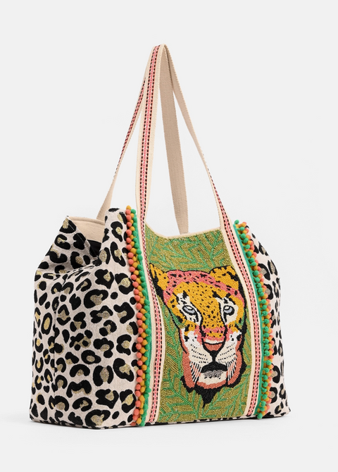 Beaded Leopard Embellished Tote