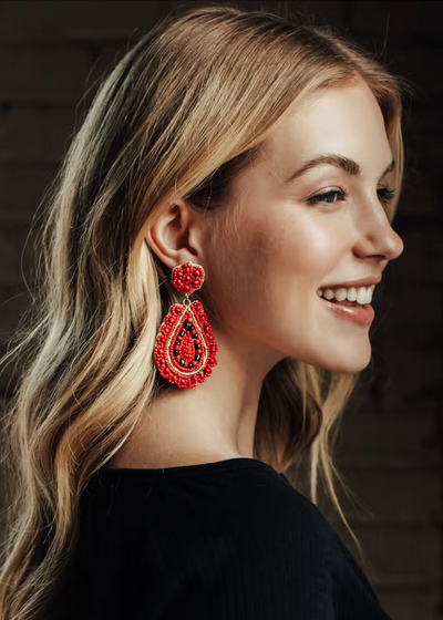 RED SEED BEAD EARRINGS