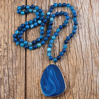 BLUES SEMI PRECIOUS STONE PENDANT NECKLACE