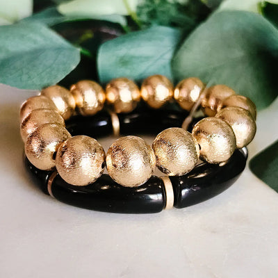 Black & Gold Ball Stack Bracelet