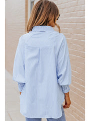 Blue Sky Stripe  Smock Cuff Blouse