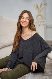Charcoal or Latte Brown V Neck Tunic
