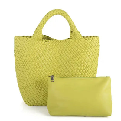 Chartreuse Hand Woven faux Leather Tote