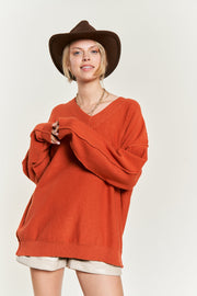 V Neck Oversize Orange Sweater
