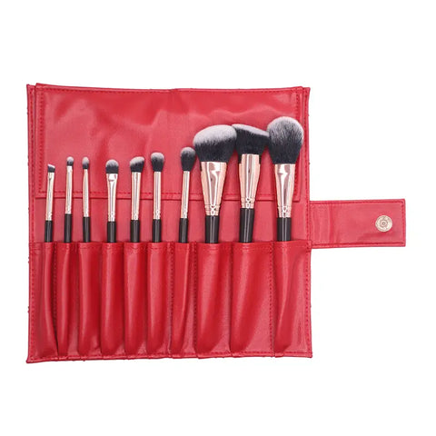 Red Quilted 10 pcs  Make-up Brush Set