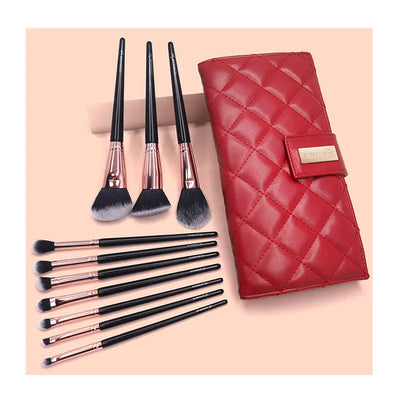 Red Quilted 10 pcs  Make-up Brush Set
