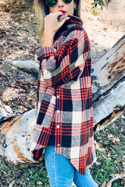 Snap Open Side Rust Red Plaid Shacket