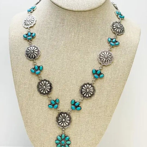 Turquoise Concho Lariat Necklace