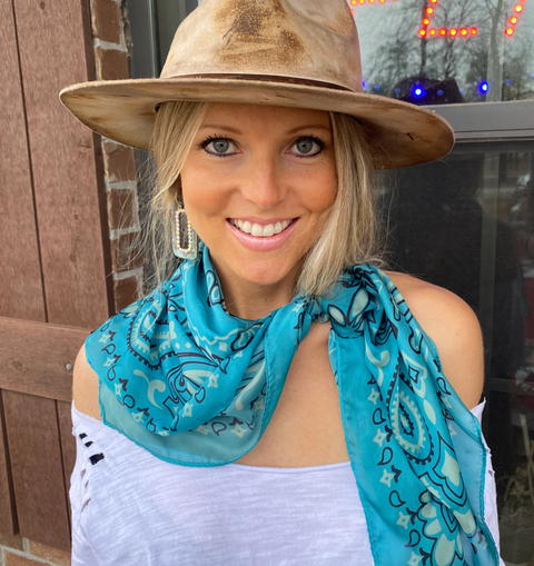 Turquoise Bandana Print Scarf Made in USA