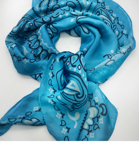 Turquoise Bandana Print Scarf Made in USA