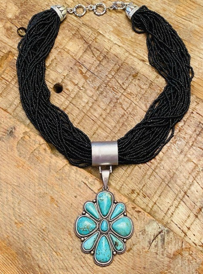 Seed Bead Turquoise Pendant Necklace
