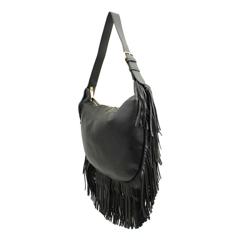 Flirty Fringed Oversized Vegan Leather Purse  Camel  or Black