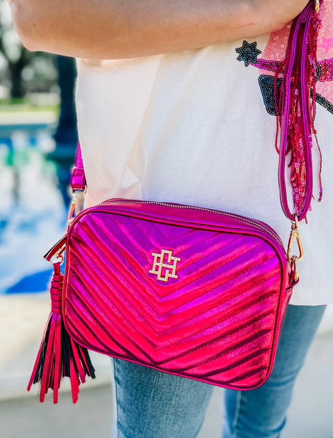 Metallic Quilted Fuchsia Crossbody Bag