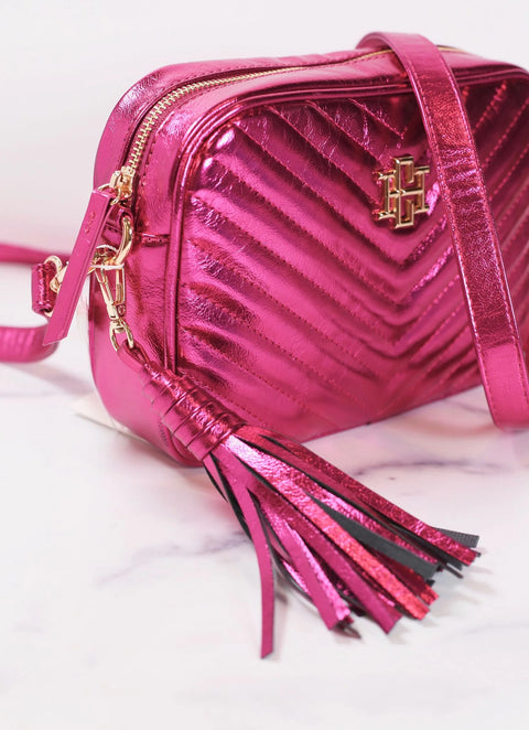 Metallic Quilted Fuchsia Crossbody Bag