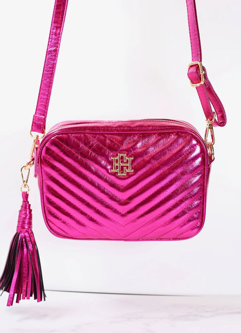 Metallic Quilted Fuchsia Crossbody Bag
