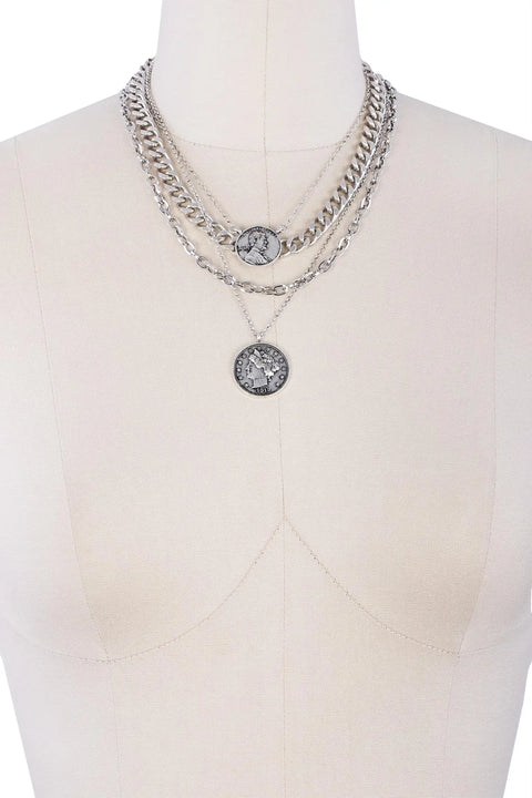 4 Layers Silver Coin Necklace