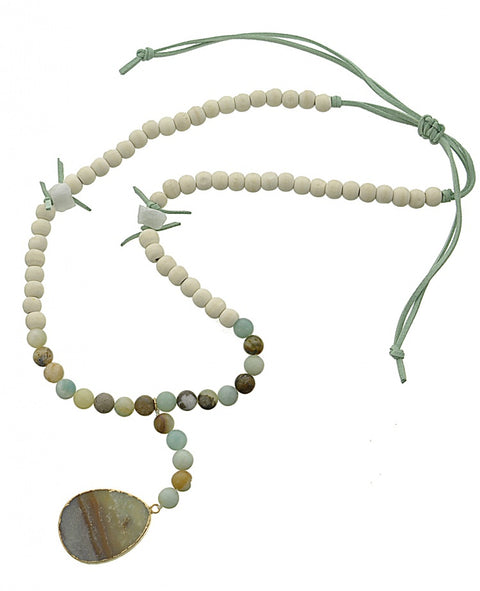 Suede Agate Wood Necklace