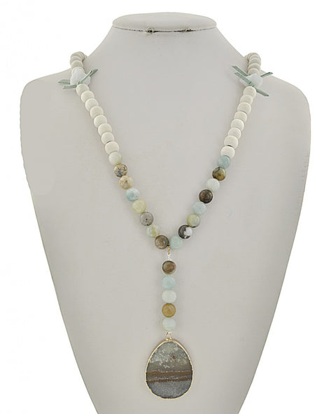 Suede Agate Wood Necklace